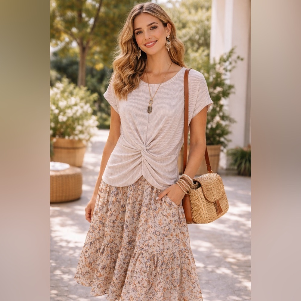 Beige Knotted Tee
